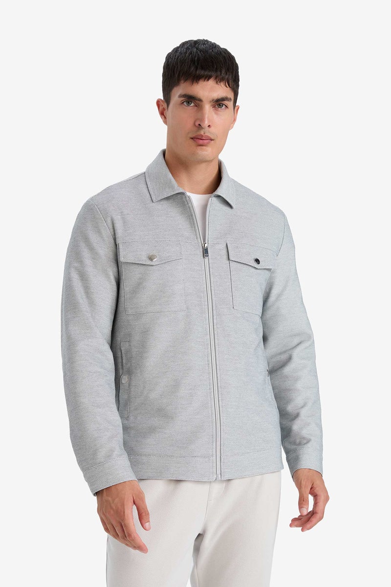 DeFacto Grey Man Slim Fit Zip-Up Lined Jacket Casual - Image 4